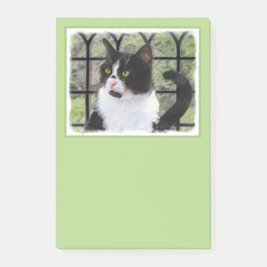 窓のオリジナル動物絵画アートに登場するタキシード猫 ポストイット (正面)