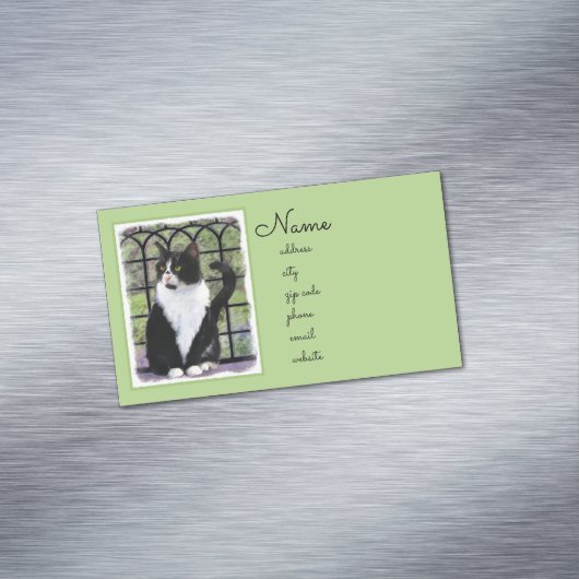 窓のオリジナル動物絵画アートに登場するタキシード猫 マグネット名刺 (インサイチュ)