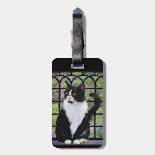 窓のオリジナル動物絵画アートに登場するタキシード猫 ラゲッジタグ (裏面縦)