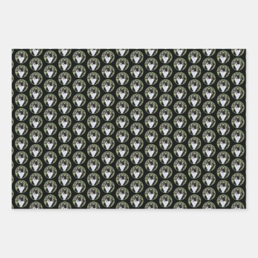 窓のオリジナル動物絵画アートに登場するタキシード猫 ラッピングペーパーシート (正面3)