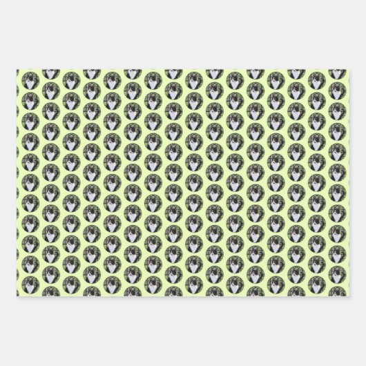 窓のオリジナル動物絵画アートに登場するタキシード猫 ラッピングペーパーシート (正面)