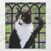 窓のオリジナル動物絵画アートに登場するタキシード猫 ワインラベル (シングルラベル)