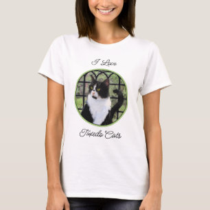 窓のオリジナル動物絵画アートに登場するタキシード猫 Tシャツ
