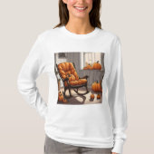 窓のカボチャ白い長袖Tシャツ Tシャツ (正面)