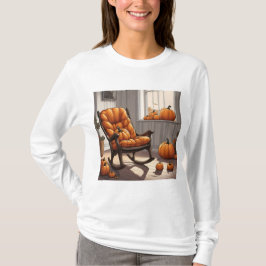 窓のカボチャ白い長袖Tシャツ Tシャツ