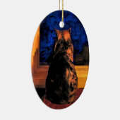 窓のクリスマスのオーナメントの猫 セラミックオーナメント (右)