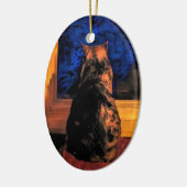 窓のクリスマスのオーナメントの猫 セラミックオーナメント (左)