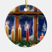 窓のクリスマスのオーナメントの蝋燭 セラミックオーナメント (正面)