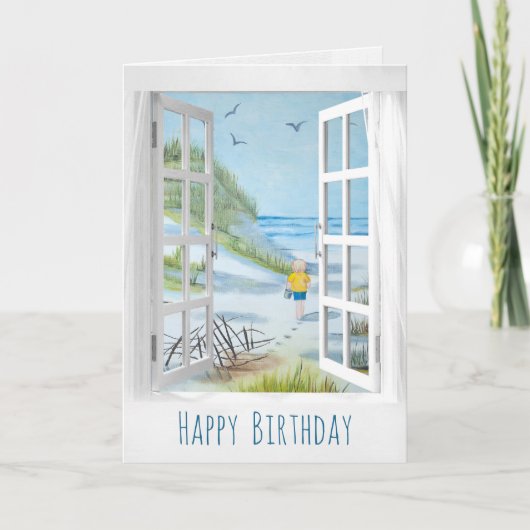 窓のシーショアシーン誕生日 カード (正面)