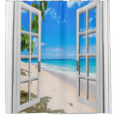 窓のビーチ場面のシャワー・カーテン シャワーカーテン (正面)