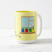 窓のポットの花 ツートーンマグカップ (正面右)