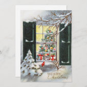 窓のヴィンテージのクリスマスキャット シーズンカード (正面/裏面)