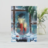 窓のヴィンテージのクリスマスキャンドル シーズンカード (スタンド正面)