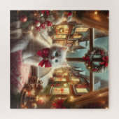 窓の上のクリスマスの子猫。 ジグソーパズル (横)