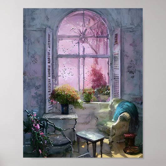 窓の下のヴィンテージの椅子 ポスター (正面)