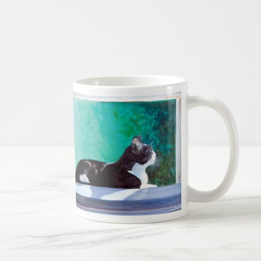 窓の中のオリジナル油絵の子猫。 コーヒーマグカップ (右)