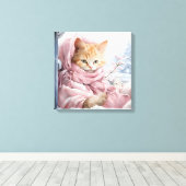 窓の中のオレンジ色の猫 キャンバスプリント (インサイチュ (ウッドフロア))