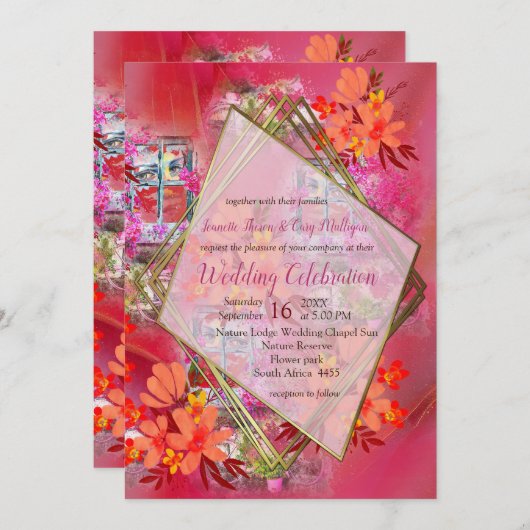 窓の内側にViva Magenta 2023 gild 招待状 (正面/裏面)