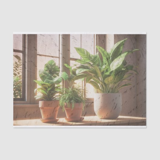 窓の切り離しによる観葉植物 薄葉紙 (正面)