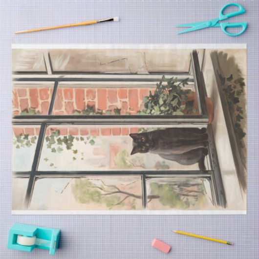 窓の切り離し絵を描の黒猫 薄葉紙 (クラフト)