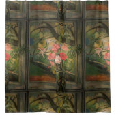 窓の前に咲くスザンヌ・バラドン シャワーカーテン (正面)