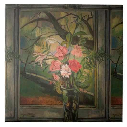 窓の前に咲くスザンヌ・バラドン タイル (正面)