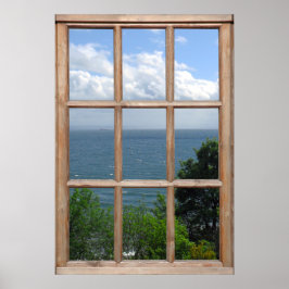 窓の効果から木と海のビューを作成する ポスター