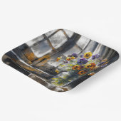 窓の印象派のパンジーの花束 ペーパープレート (傾斜あり)