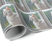 窓の外を眺める白猫 ラッピングペーパー (ロールコーナー)