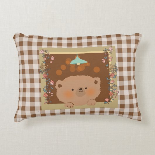 窓の外を見ているテディベア アクセントクッション (正面)