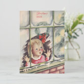 窓の外を見るヴィンテージクリスマスガール シーズンカード (スタンド正面)