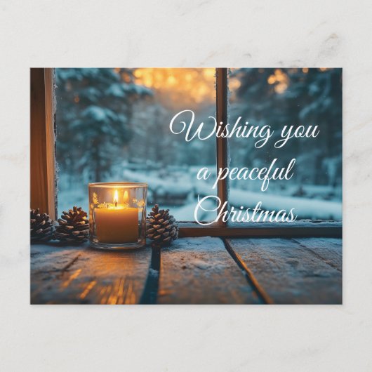 窓の平和な冬のクリスマスの装飾 シーズンポストカード (正面)