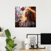 窓の平和な女性 ポスター (ホームオフィス)