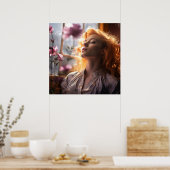 窓の平和な女性 ポスター (キッチン)