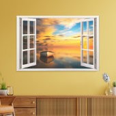 窓の幻想を通したパノラマの風景 キャンバスプリント (インサイチュ (リビング))