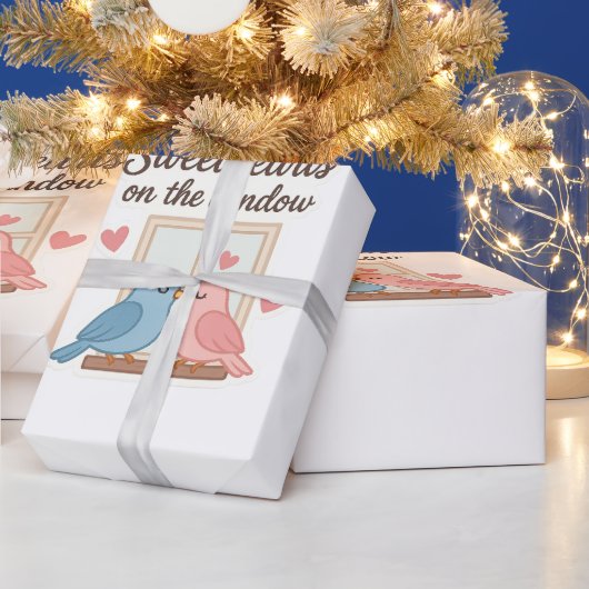 窓の恋人 – かわいいラブバードのステッカー ラッピングペーパー