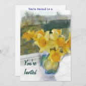 窓の春の黄色いラッパスイセン 招待状 (正面/裏面)