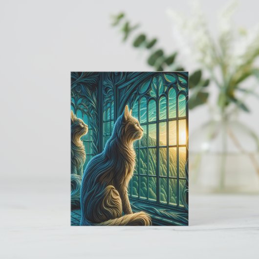 窓の横の頬髯のウォッチャー ポストカード (スタンド正面)