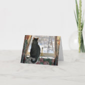 -窓の猫ホワイトクリスマスの夢を見ること シーズンカード (正面)