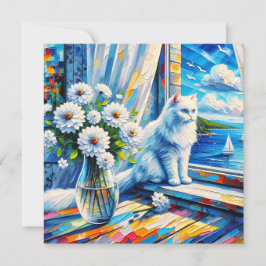 窓の白い猫の窓枠を見て海