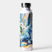 窓の白い猫の窓枠を見て海 ウォーターボトル (左面)