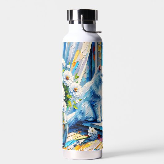 窓の白い猫の窓枠を見て海 ウォーターボトル (左面)