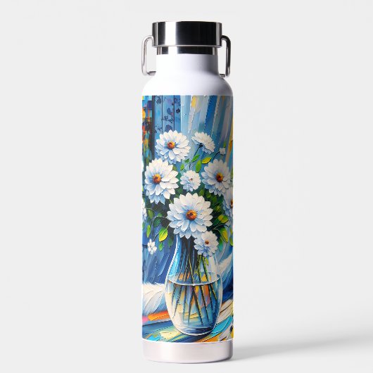 窓の白い猫の窓枠を見て海 ウォーターボトル (正面)