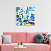 窓の白い猫の窓枠を見て海 キャンバスプリント (インサイチュ (リビング))