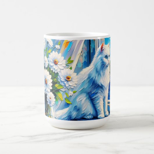 窓の白い猫の窓枠を見て海 コーヒーマグカップ (中央)