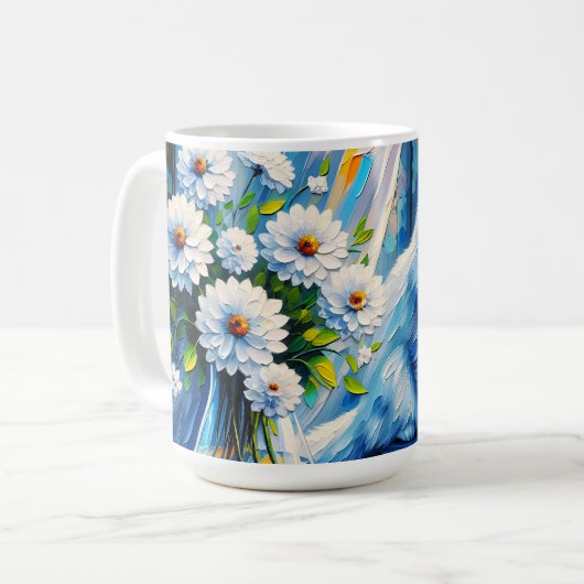 窓の白い猫の窓枠を見て海 コーヒーマグカップ (正面左)