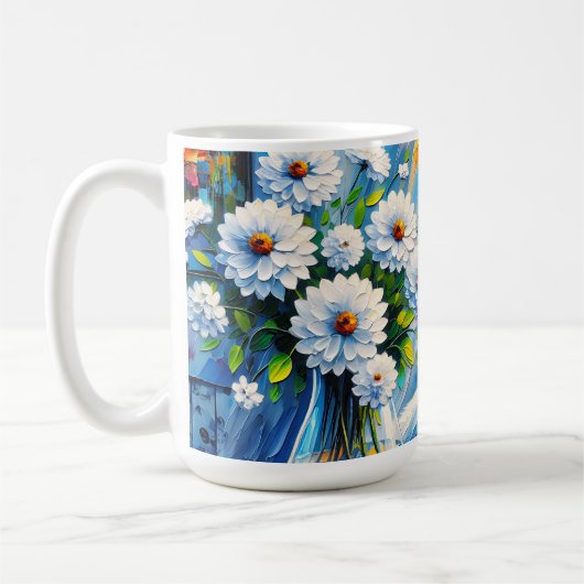 窓の白い猫の窓枠を見て海 コーヒーマグカップ (左)