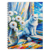 窓の白い猫の窓枠を見て海 ノートブック (正面)