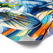 窓の白い猫の窓枠を見て海 ポスター (角)