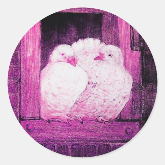 窓の白い鳩ピンク紫 ラウンドシール (正面)